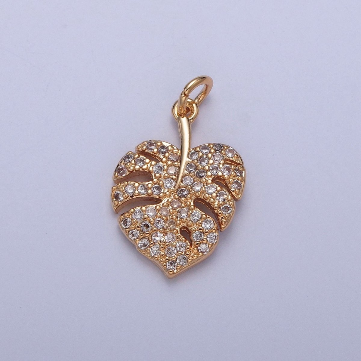 OS Tropical Palm Leaf Micro Paved CZ Gold Beach Charm Jewelry Making Component | X-232