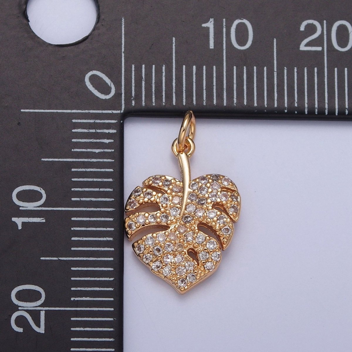 OS Tropical Palm Leaf Micro Paved CZ Gold Beach Charm Jewelry Making Component | X-232