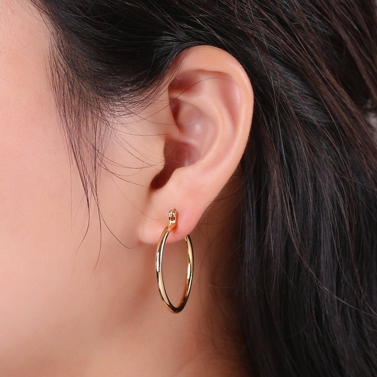 Tube Hoops Gold, 30mm Gold Hoops, Large Gold Hoop Earrings, Hollow Hoop Earrings, Chunky Hoops, Light Hoops for Every Day Wear Q-229 - DLUXCA