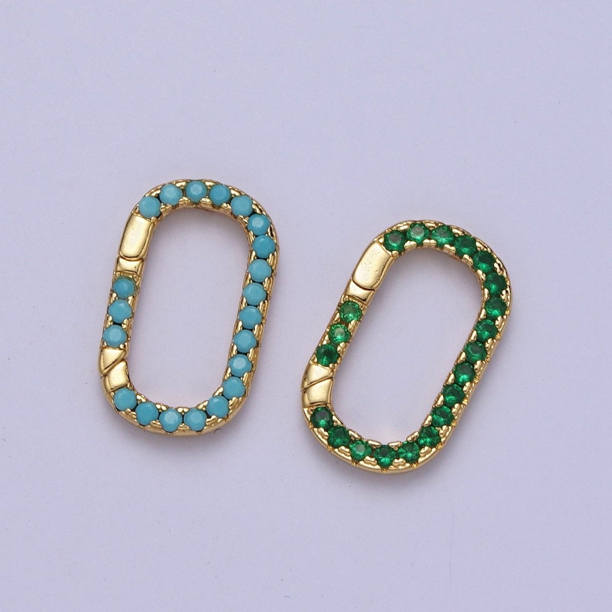 Turquoise, Green CZ Micro Paved 17mm Oblong Spring Gate Supply PULL Gate Ring Clasp | Z-039 Z-040