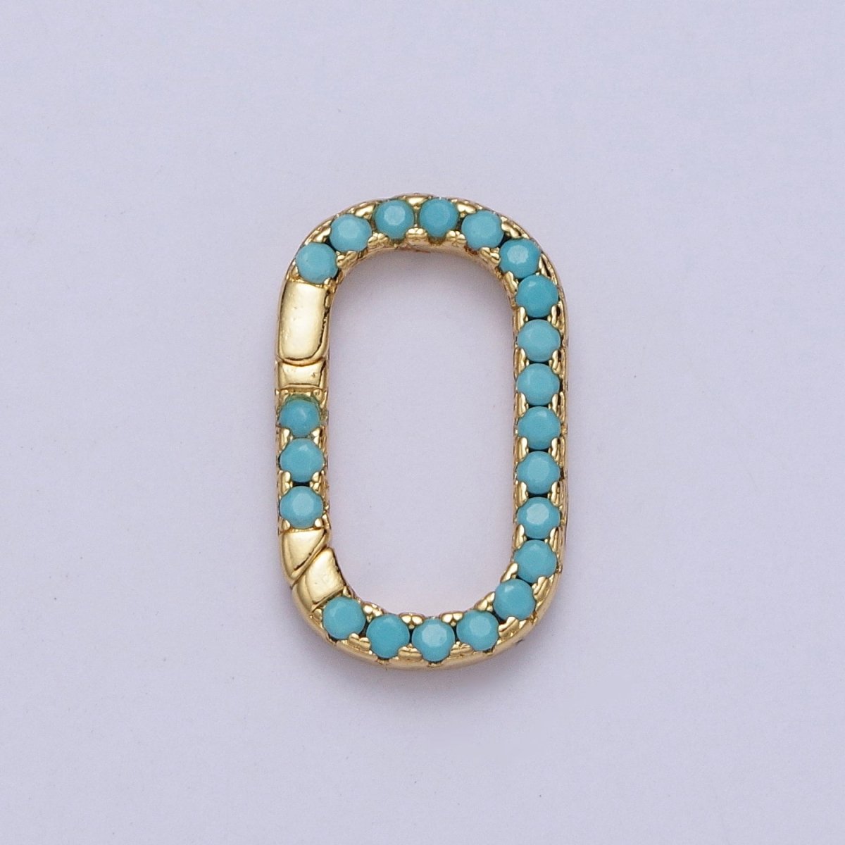 Turquoise, Green CZ Micro Paved 17mm Oblong Spring Gate Supply PULL Gate Ring Clasp | Z-039 Z-040