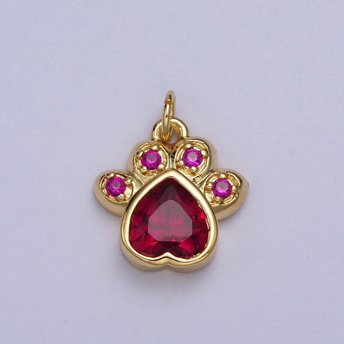 Turquoise, Pink, Red, Black CZ Animal Paw Print Gold Charm | AC019 - AC020