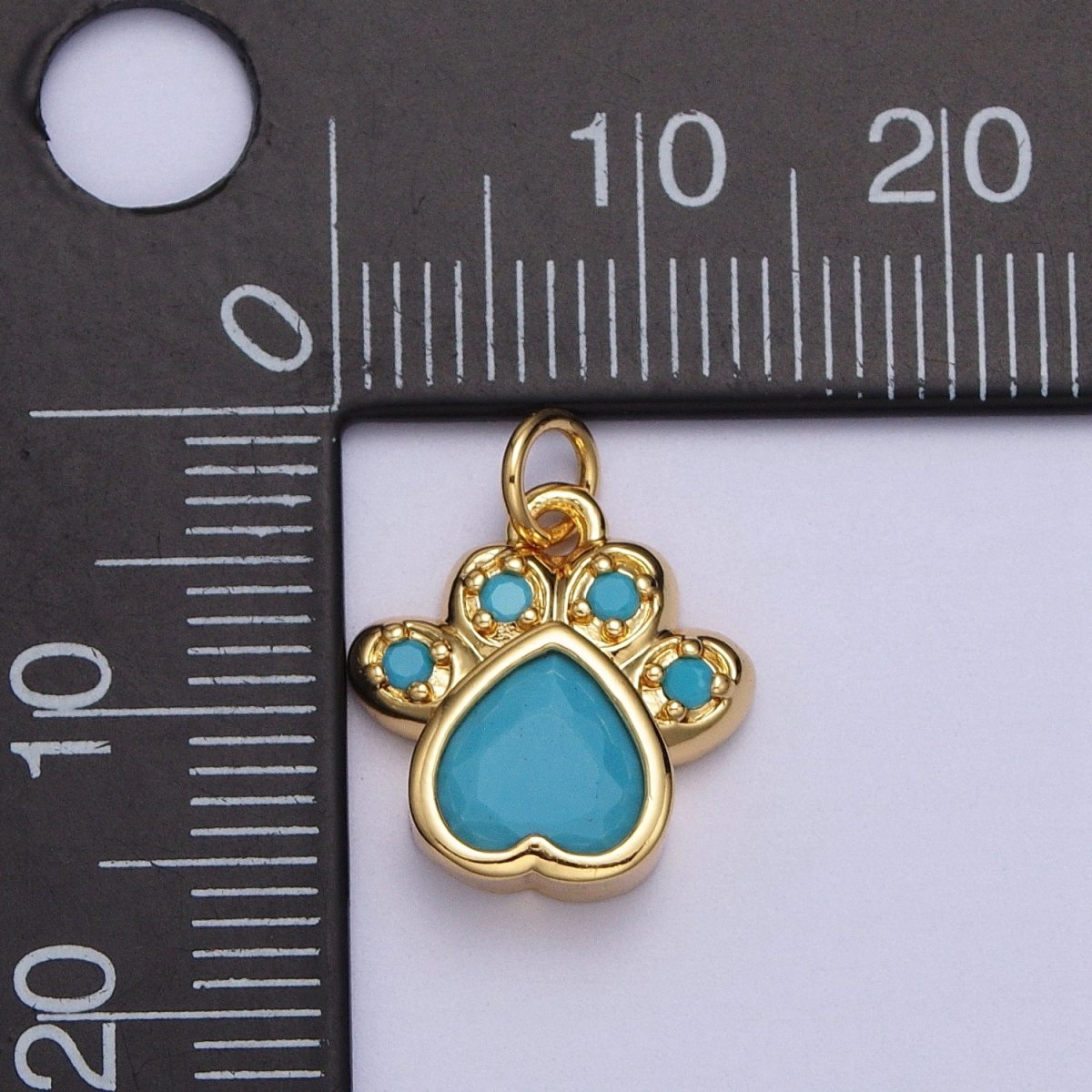 Turquoise, Pink, Red, Black CZ Animal Paw Print Gold Charm | AC019 - AC020