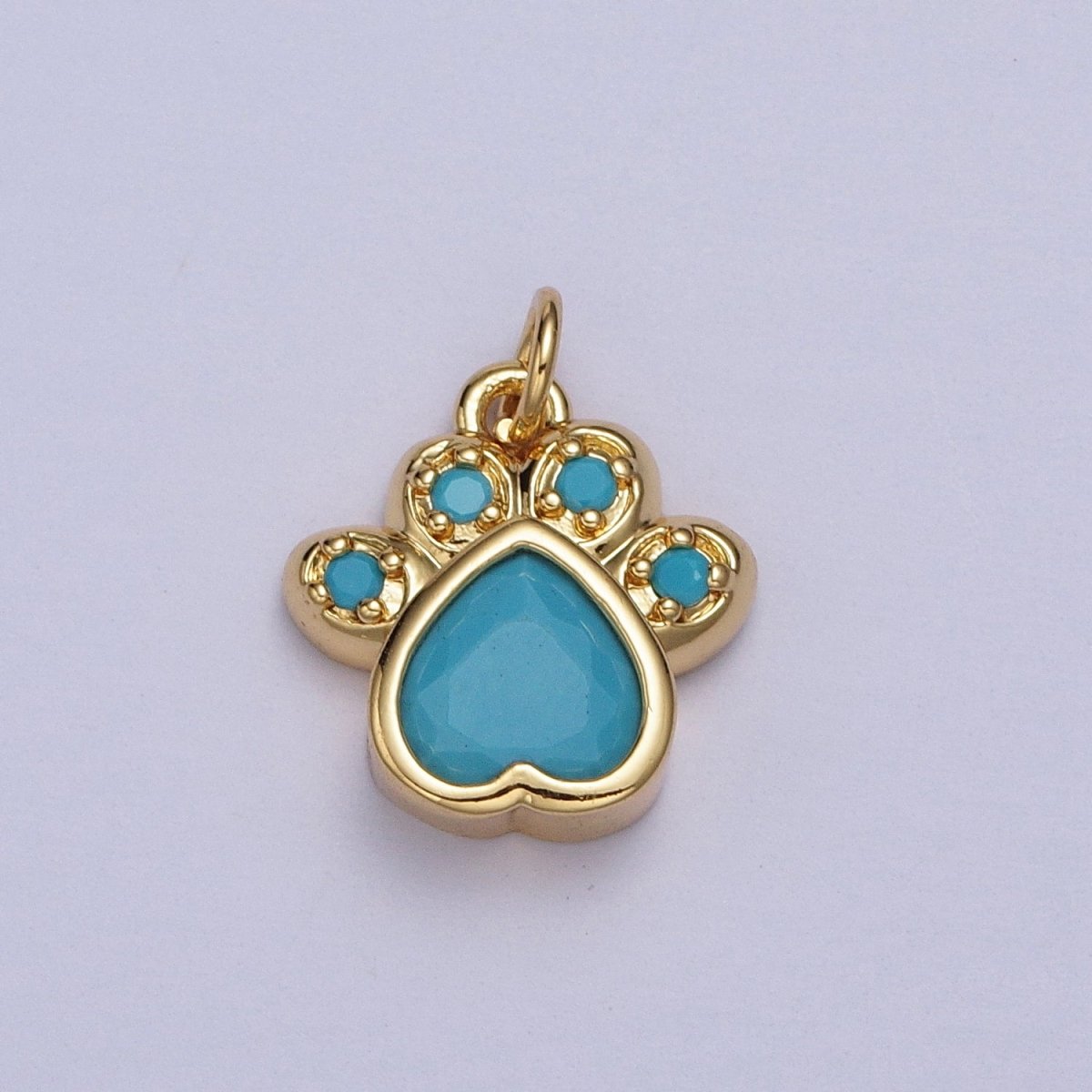 Turquoise, Pink, Red, Black CZ Animal Paw Print Gold Charm | AC019 - AC020