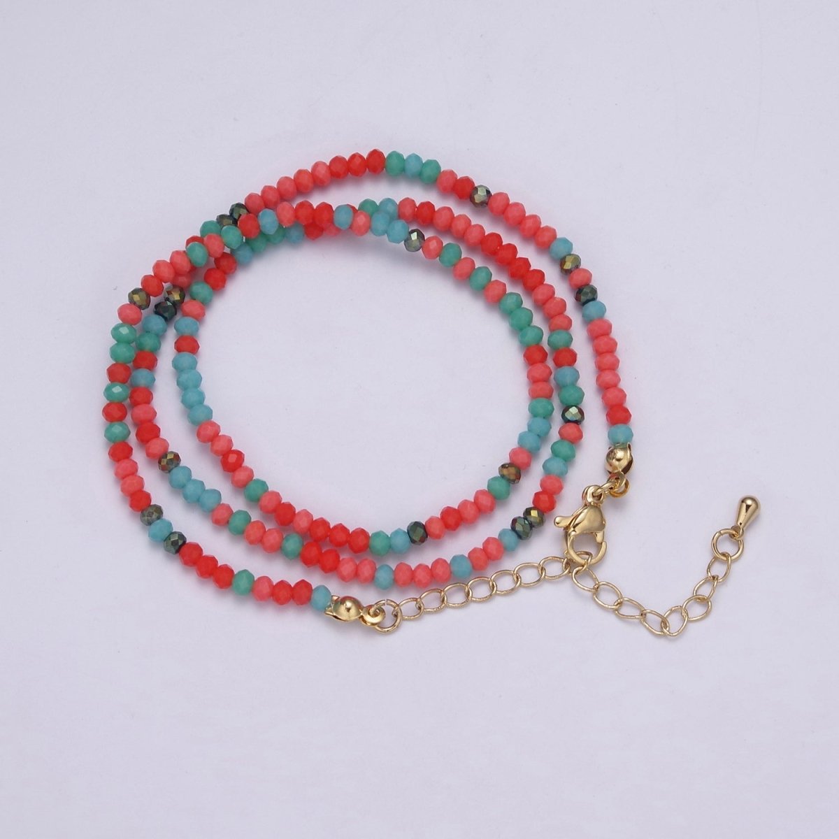 Turquoise Red Gold Beaded Necklace, Blue Seed Bead Necklace, Minimalist Choker, tiny beads, Blue Red Gold, Small Beads Choker, Beaded Necklace | WA-454 Clearance Pricing