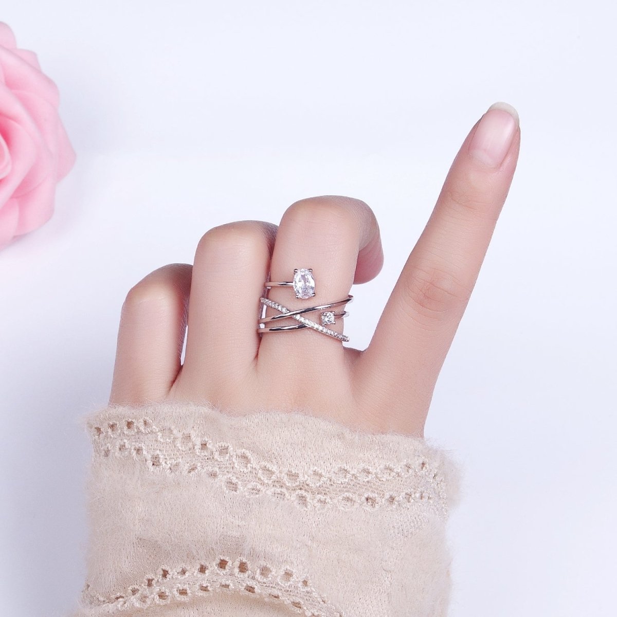 Twist Gold Ring With Double Band Criss Cross Silver Ring Stackable Ring O-1803 O-1804