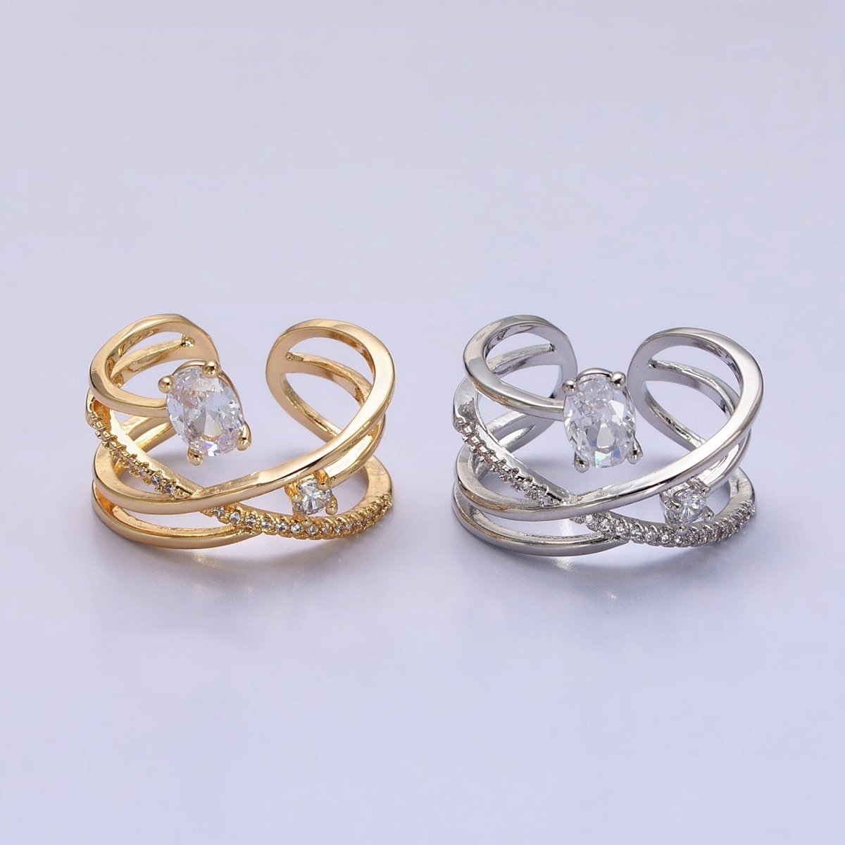Twist Gold Ring With Double Band Criss Cross Silver Ring Stackable Ring O-1803 O-1804