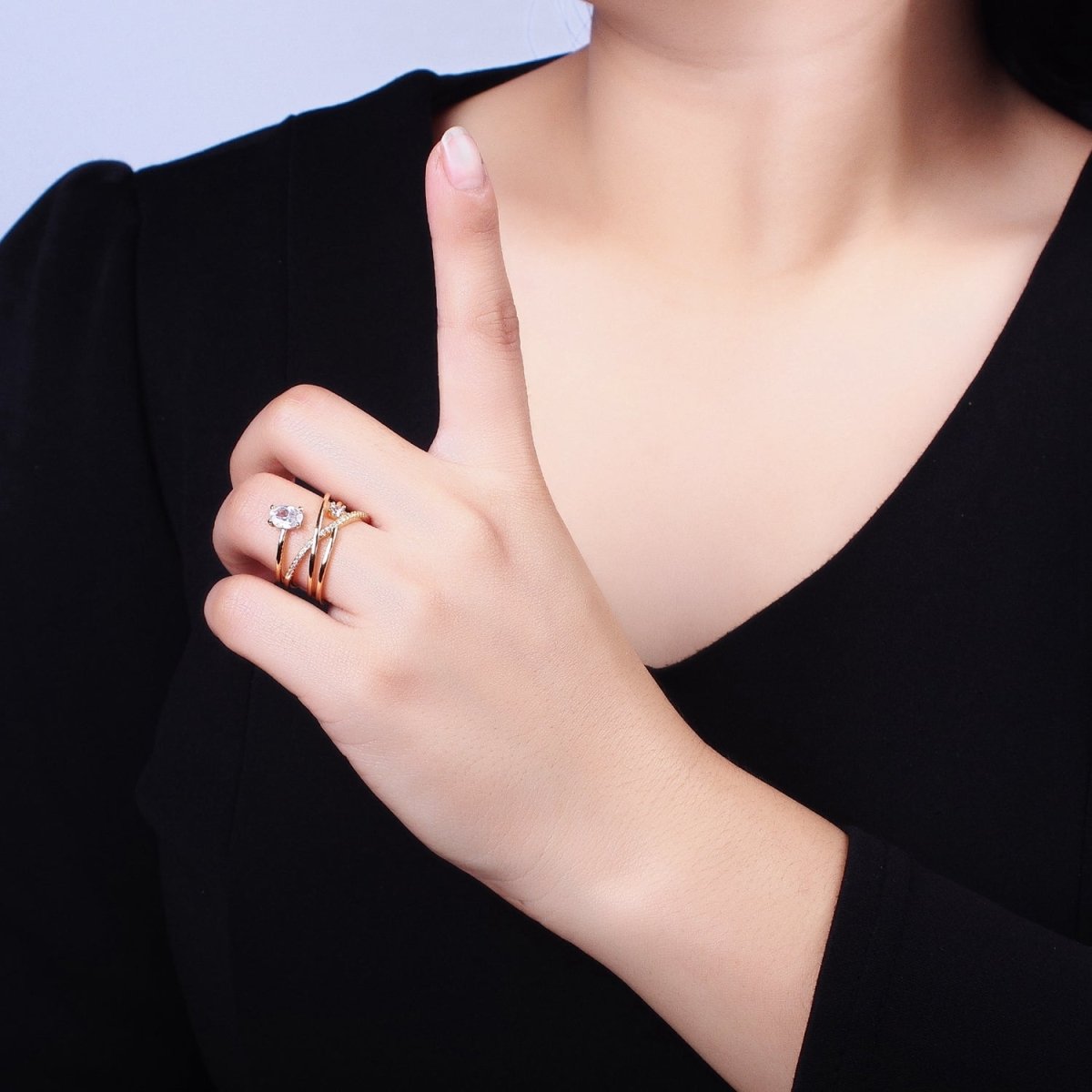 Twist Gold Ring With Double Band Criss Cross Silver Ring Stackable Ring O-1803 O-1804