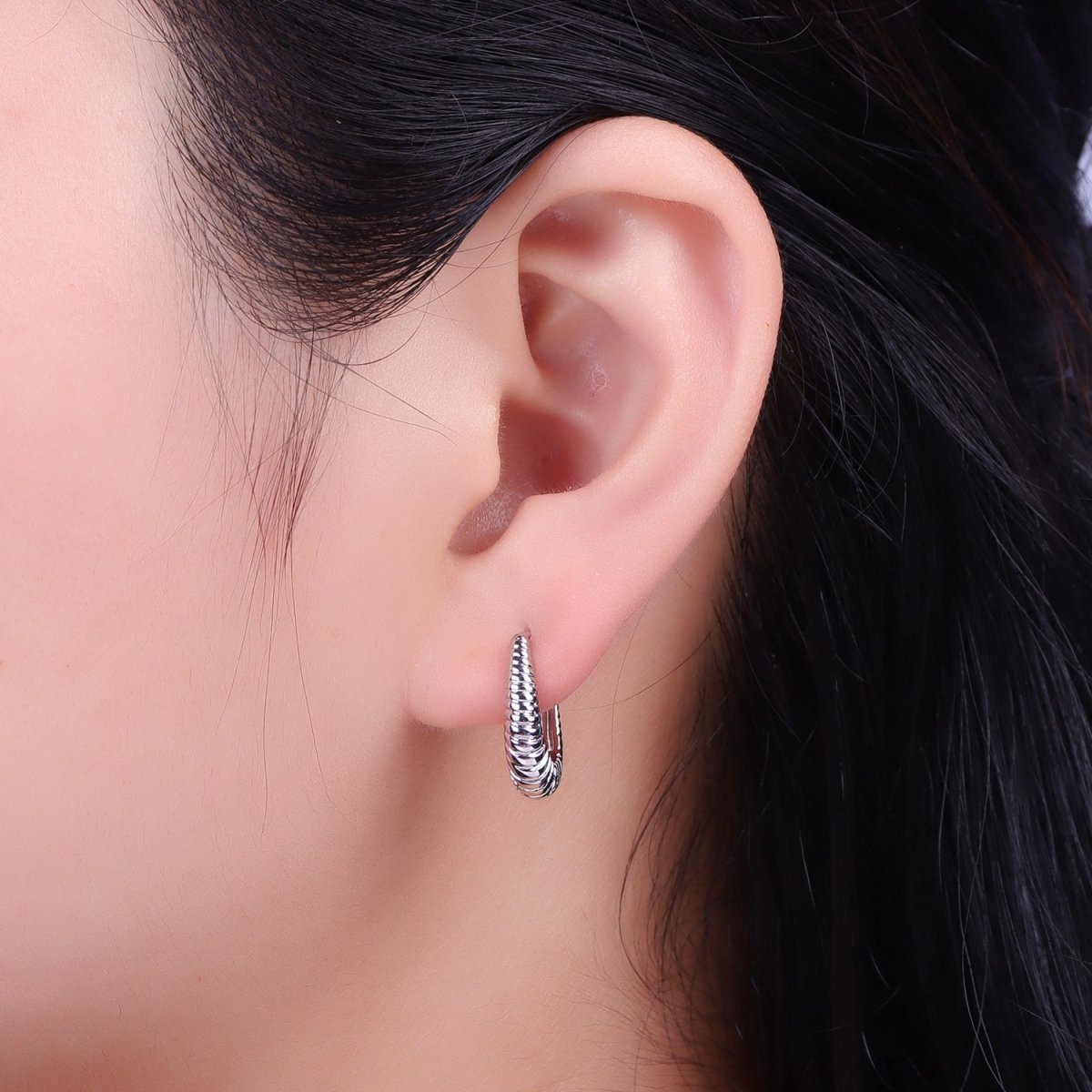 Twisted Croissant Dome Oblong Oval Hoop Earrings in Gold & Silver | AB075 AB076