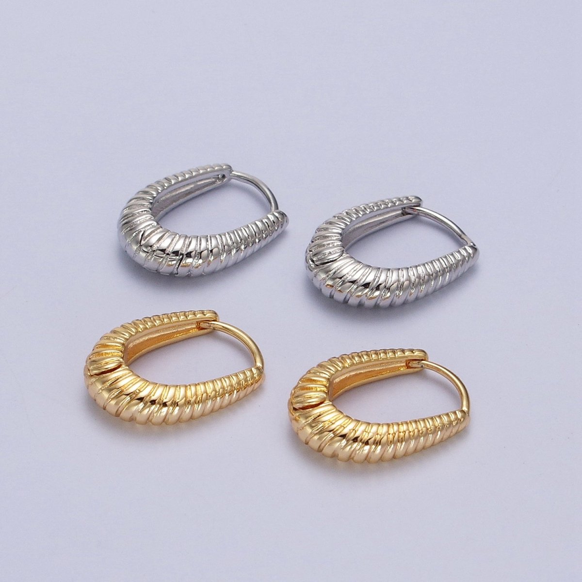 Twisted Croissant Dome Oblong Oval Hoop Earrings in Gold & Silver | AB075 AB076