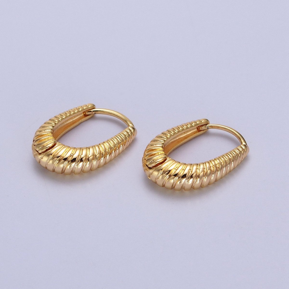 Twisted Croissant Dome Oblong Oval Hoop Earrings in Gold & Silver | AB075 AB076