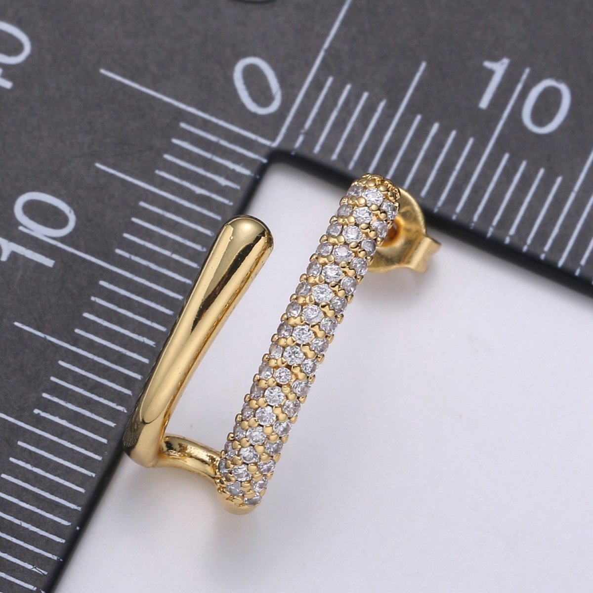 U Shape 24K Gold filled CZ Pave Stud, White Gold filled Micro Pave Earring for DIY Earring Craft Supply Jewelry Making, Q-389