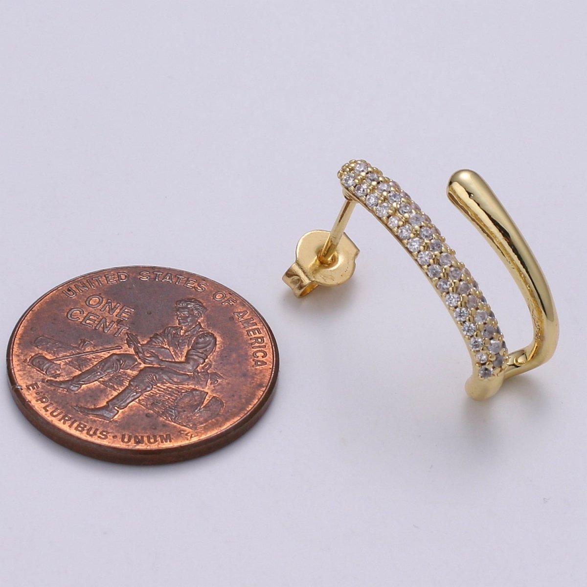 U Shape 24K Gold filled CZ Pave Stud, White Gold filled Micro Pave Earring for DIY Earring Craft Supply Jewelry Making, Q-389