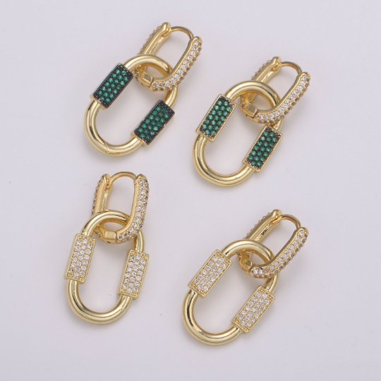 U Shaped Earring Micro Pave Earring 24k Gold filled Cubic Zirconia Gemstone Gold Statement earring Dangle Oval Charm P-051 P-052