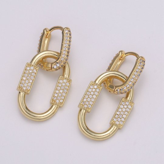 U Shaped Earring Micro Pave Earring 24k Gold filled Cubic Zirconia Gemstone Gold Statement earring Dangle Oval Charm P-051 P-052