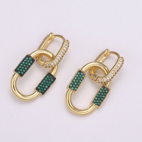 U Shaped Earring Micro Pave Earring 24k Gold filled Cubic Zirconia Gemstone Gold Statement earring Dangle Oval Charm P-051 P-052