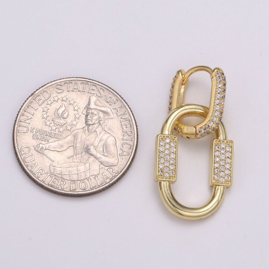 U Shaped Earring Micro Pave Earring 24k Gold filled Cubic Zirconia Gemstone Gold Statement earring Dangle Oval Charm P-051 P-052