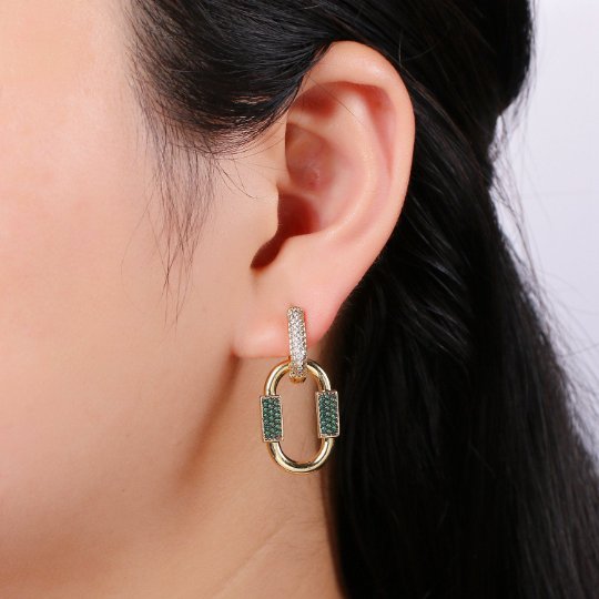 U Shaped Earring Micro Pave Earring 24k Gold filled Cubic Zirconia Gemstone Gold Statement earring Dangle Oval Charm P-051 P-052