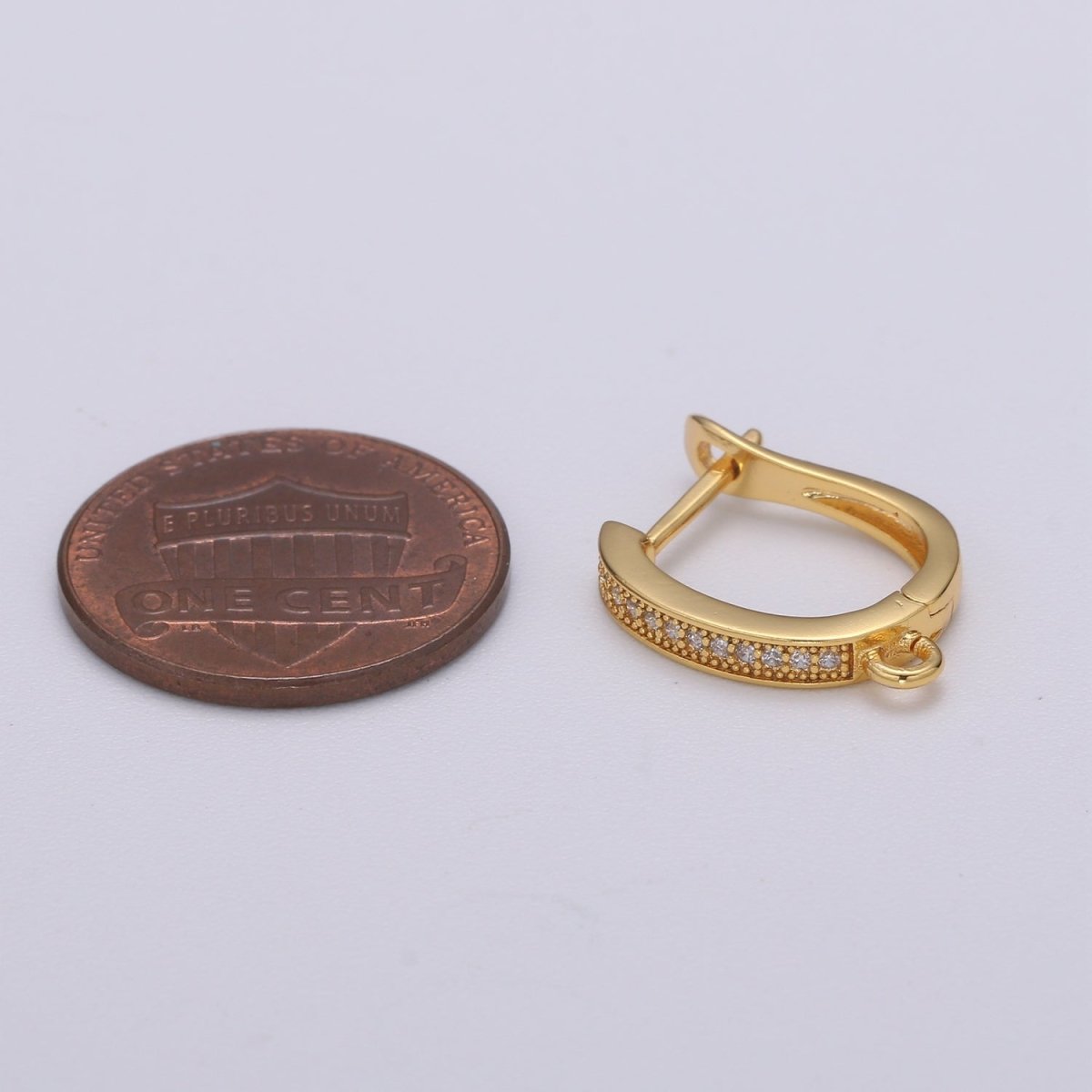 U Shaped Huggie Earring 24K Gold Filled Cubic Zirconia with open link for Jewelry Making L-227 - DLUXCA