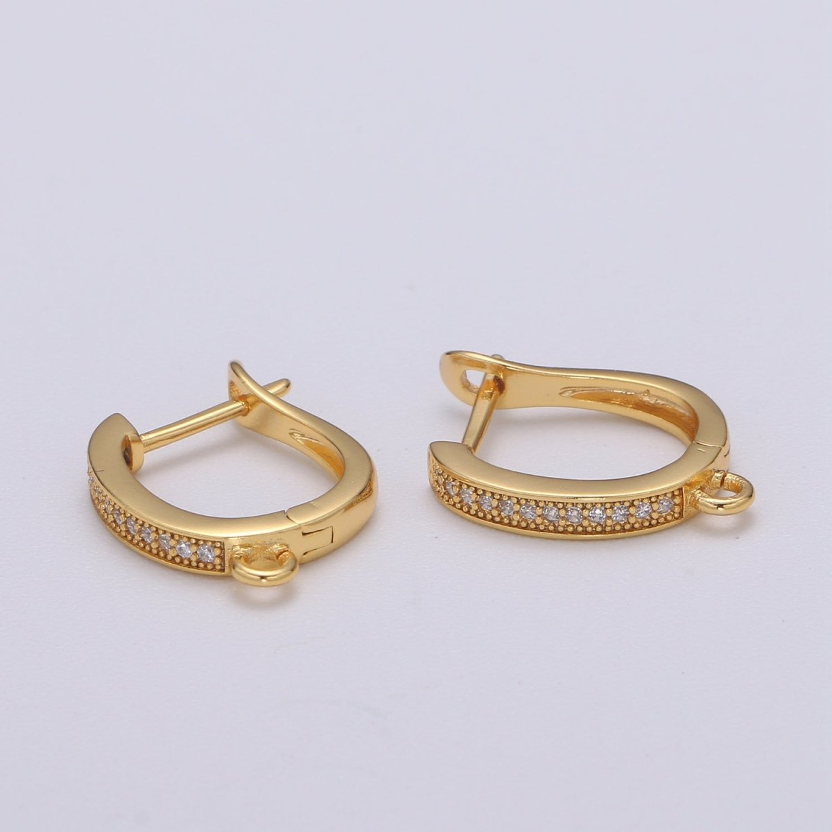 U Shaped Huggie Earring 24K Gold Filled Cubic Zirconia with open link for Jewelry Making L-227 - DLUXCA