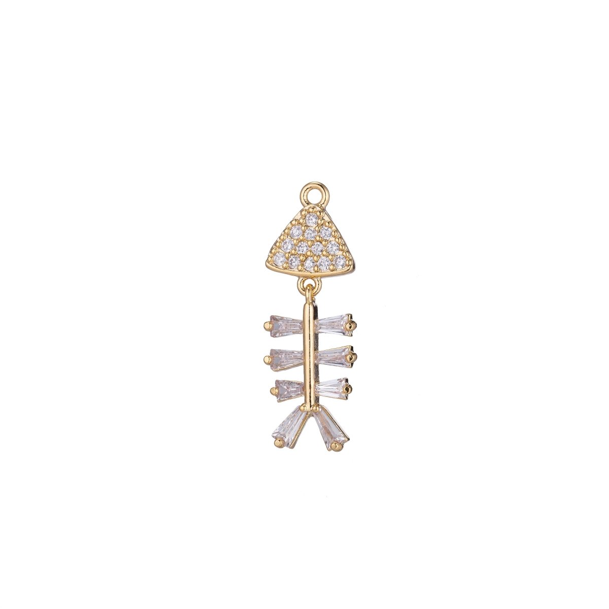 Unique Fish Bone Charm, Micro Pave CZ Charm, Dainty Pendant Marine Life Go Fishing Nature Inspired Necklace Charm for Jewelry Making E-405 - DLUXCA