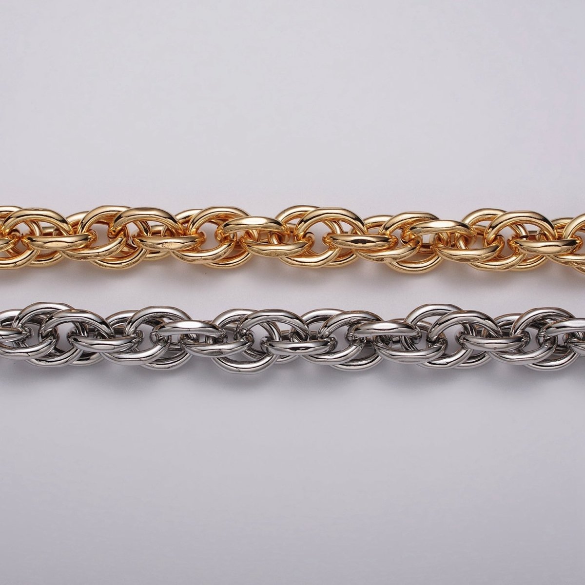 Unsoldered Gold Espiga Spiga Wheat Chain 13mm, 17.5mm Width for Statement Jewelry Unfinished Chain by Yard in Gold & Silver Unsoldered | ROLL-1183 to ROLL-1186 Clearance Pricing