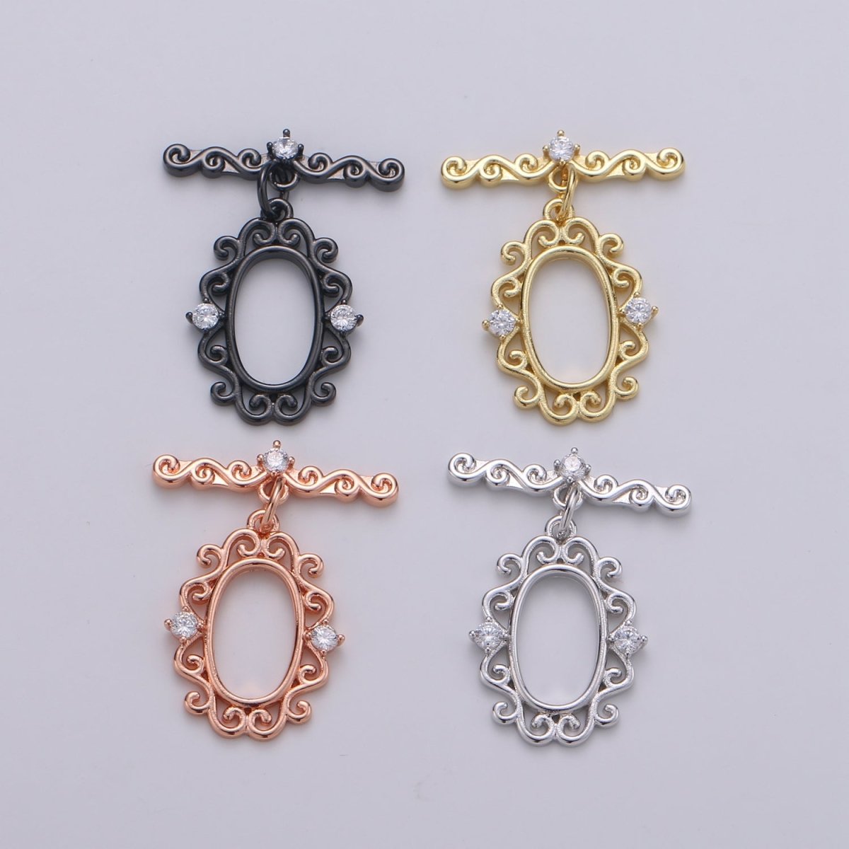 Victorian Style Gold Toggle Clasp, Rose Gold , Black, Silver Bee Clasps Fancy Design OT Clasp Jewelry Supply for Bracelet Necklace Component L-100~L-103