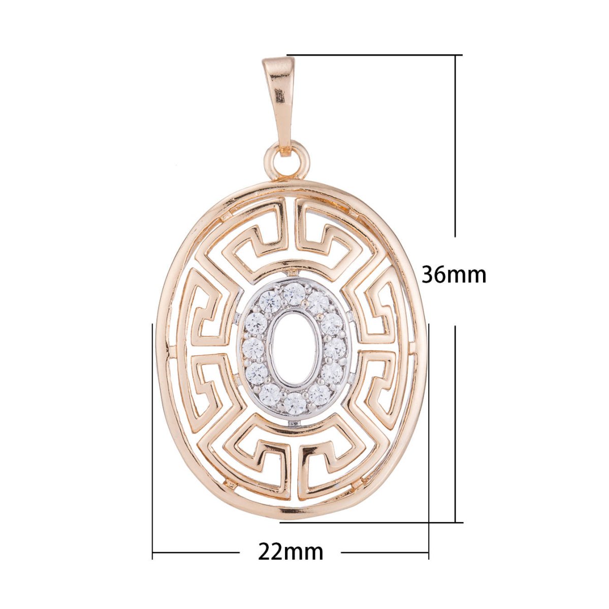 Vintage Design Rose Gold Plated Necklace Pendant - Oval Gold Plated Pendant - Pink Gold Plated Pendant - Vintage Pendant Cubic Zircon H-146
