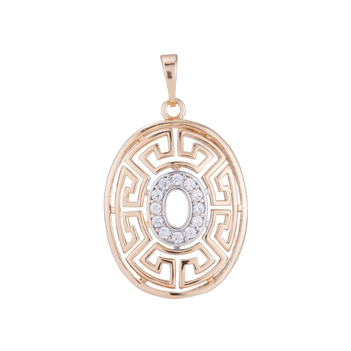 Vintage Design Rose Gold Plated Necklace Pendant - Oval Gold Plated Pendant - Pink Gold Plated Pendant - Vintage Pendant Cubic Zircon H-146