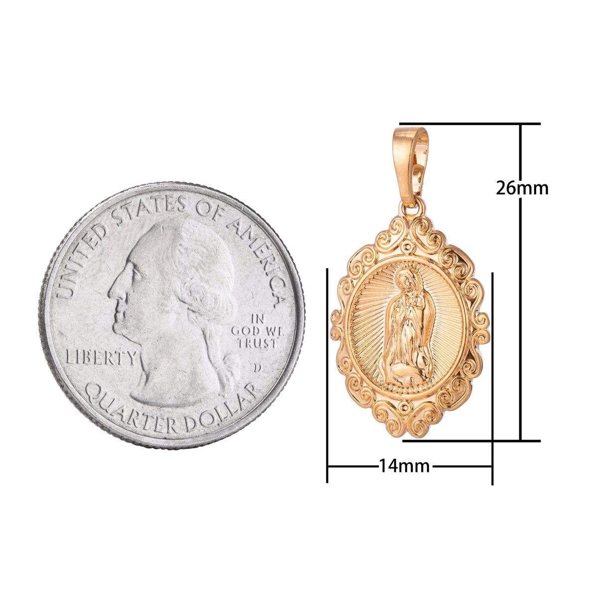 Virgin Mary Charm, 18K Gold Filled Pendant Dainty Virgen de Guadalupe Necklace Charm for Jewelry Making H-870 - DLUXCA
