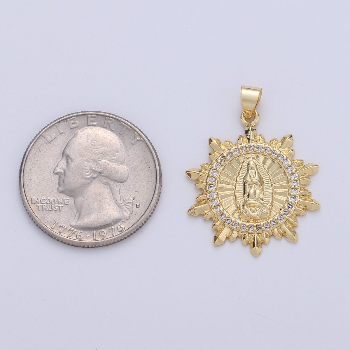 Virgin Mary Medallion Scalloped Edge, Decorative Edge,Round Coin Pendant in 24K Gold Filled Religious Jewelry Charm Pendant for Necklace - DLUXCA