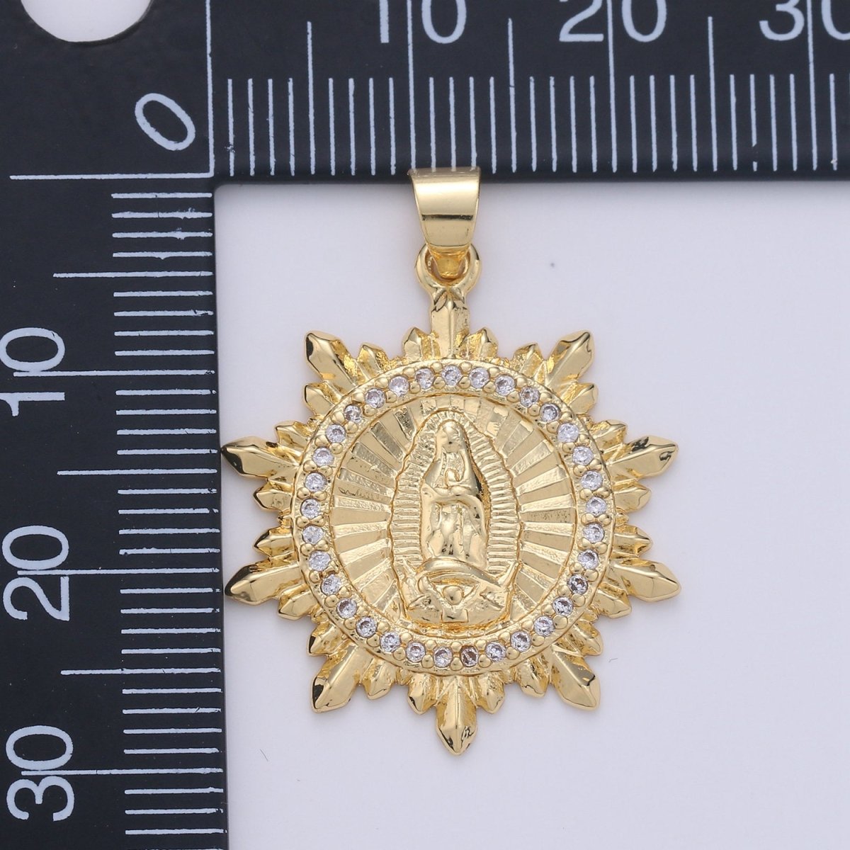 Virgin Mary Medallion Scalloped Edge, Decorative Edge,Round Coin Pendant in 24K Gold Filled Religious Jewelry Charm Pendant for Necklace - DLUXCA
