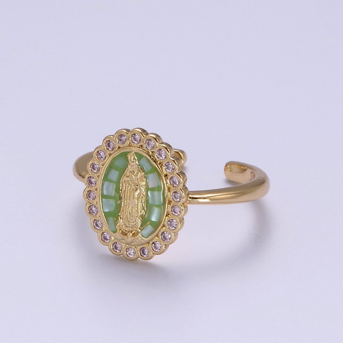 Virgin Mary Ring, 14K Gold Filled Religious Medallion Ring, Mother Mary Statement Ring, cz Lady of Guadalupe Ring S-401 to S-404