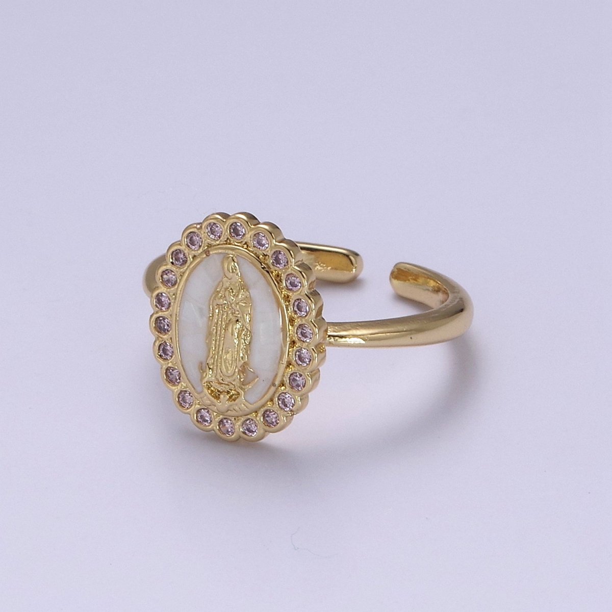 Virgin Mary Ring, 14K Gold Filled Religious Medallion Ring, Mother Mary Statement Ring, cz Lady of Guadalupe Ring S-401 to S-404