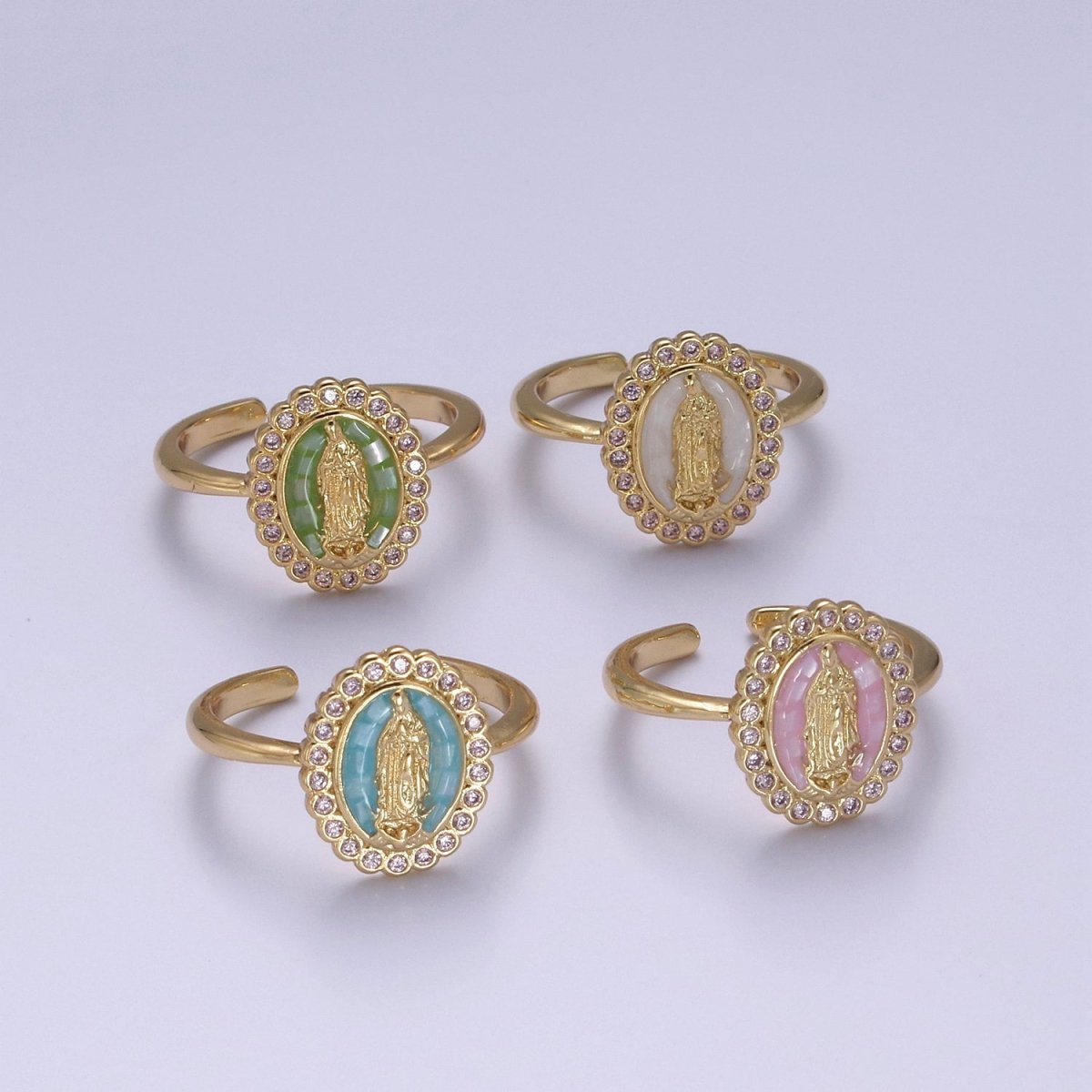 Virgin Mary Ring, 14K Gold Filled Religious Medallion Ring, Mother Mary Statement Ring, cz Lady of Guadalupe Ring S-401 to S-404