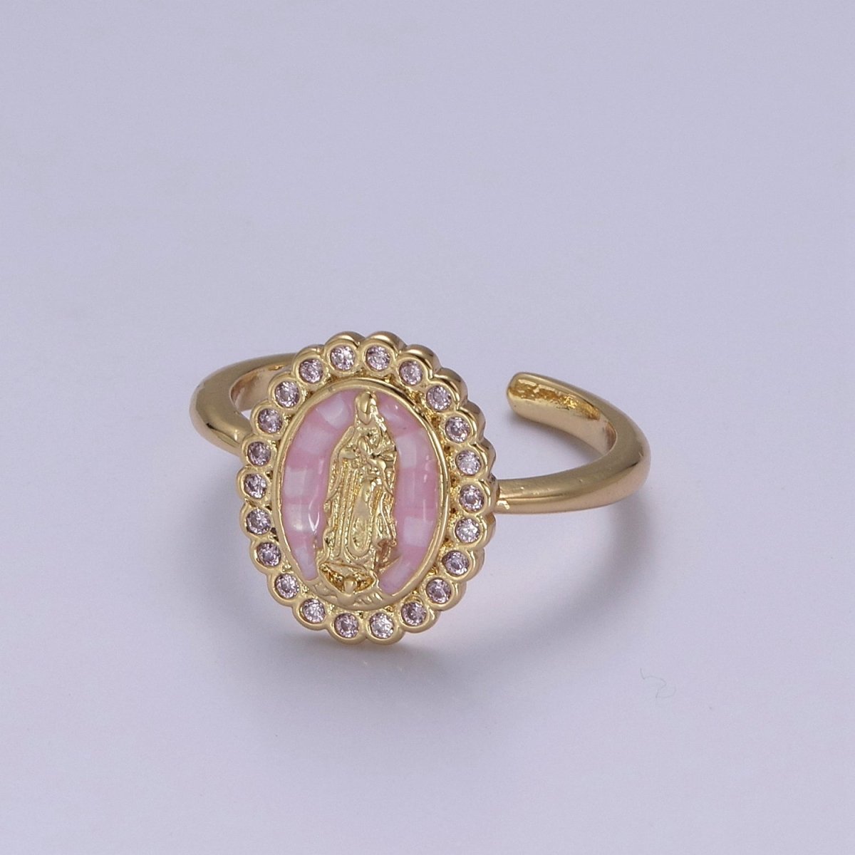 Virgin Mary Ring, 14K Gold Filled Religious Medallion Ring, Mother Mary Statement Ring, cz Lady of Guadalupe Ring S-401 to S-404