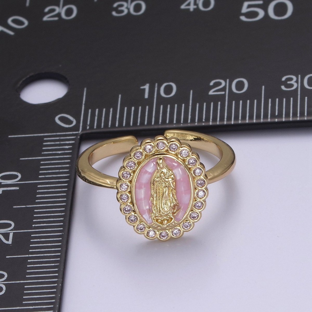 Virgin Mary Ring, 14K Gold Filled Religious Medallion Ring, Mother Mary Statement Ring, cz Lady of Guadalupe Ring S-401 to S-404