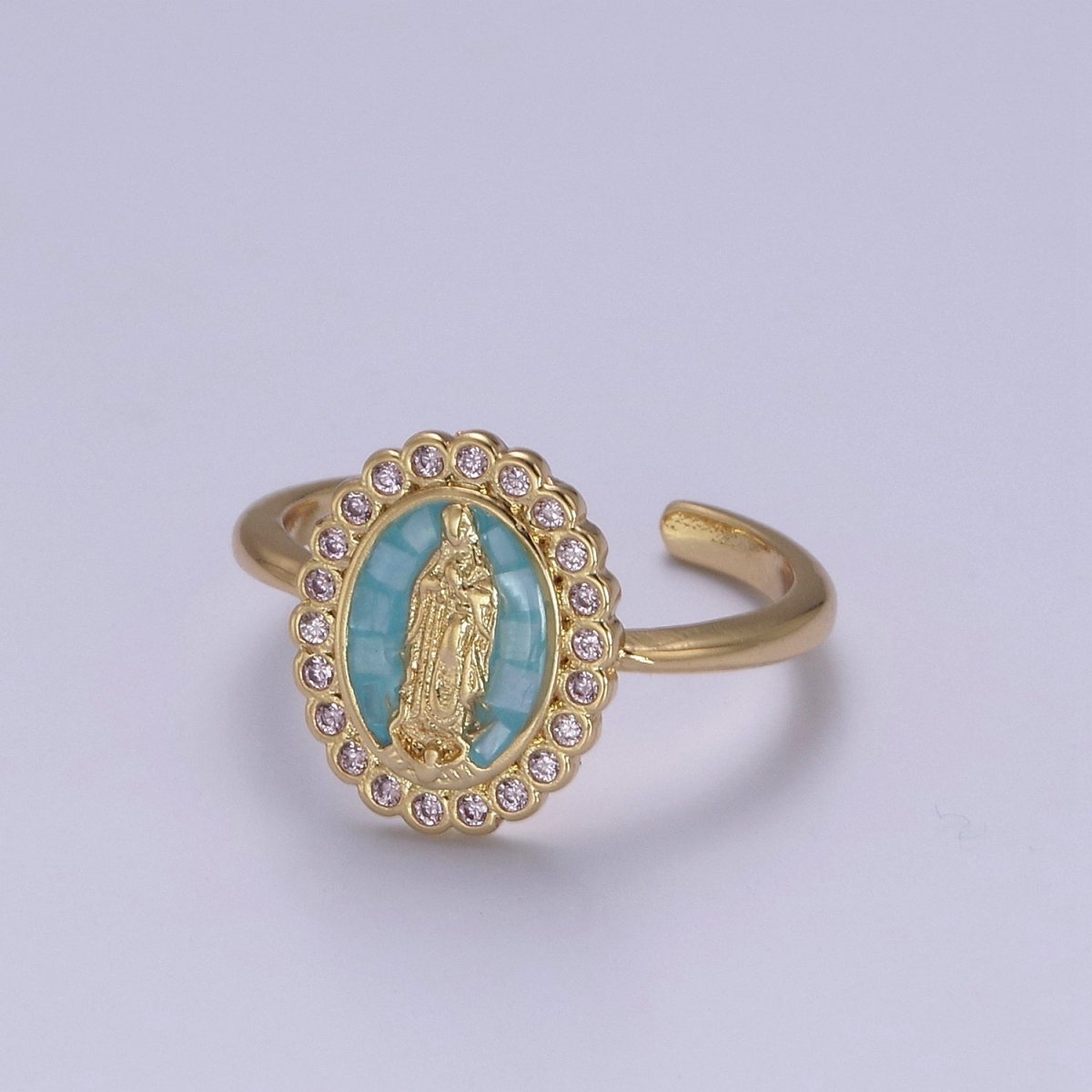 Virgin Mary Ring, 14K Gold Filled Religious Medallion Ring, Mother Mary Statement Ring, cz Lady of Guadalupe Ring S-401 to S-404