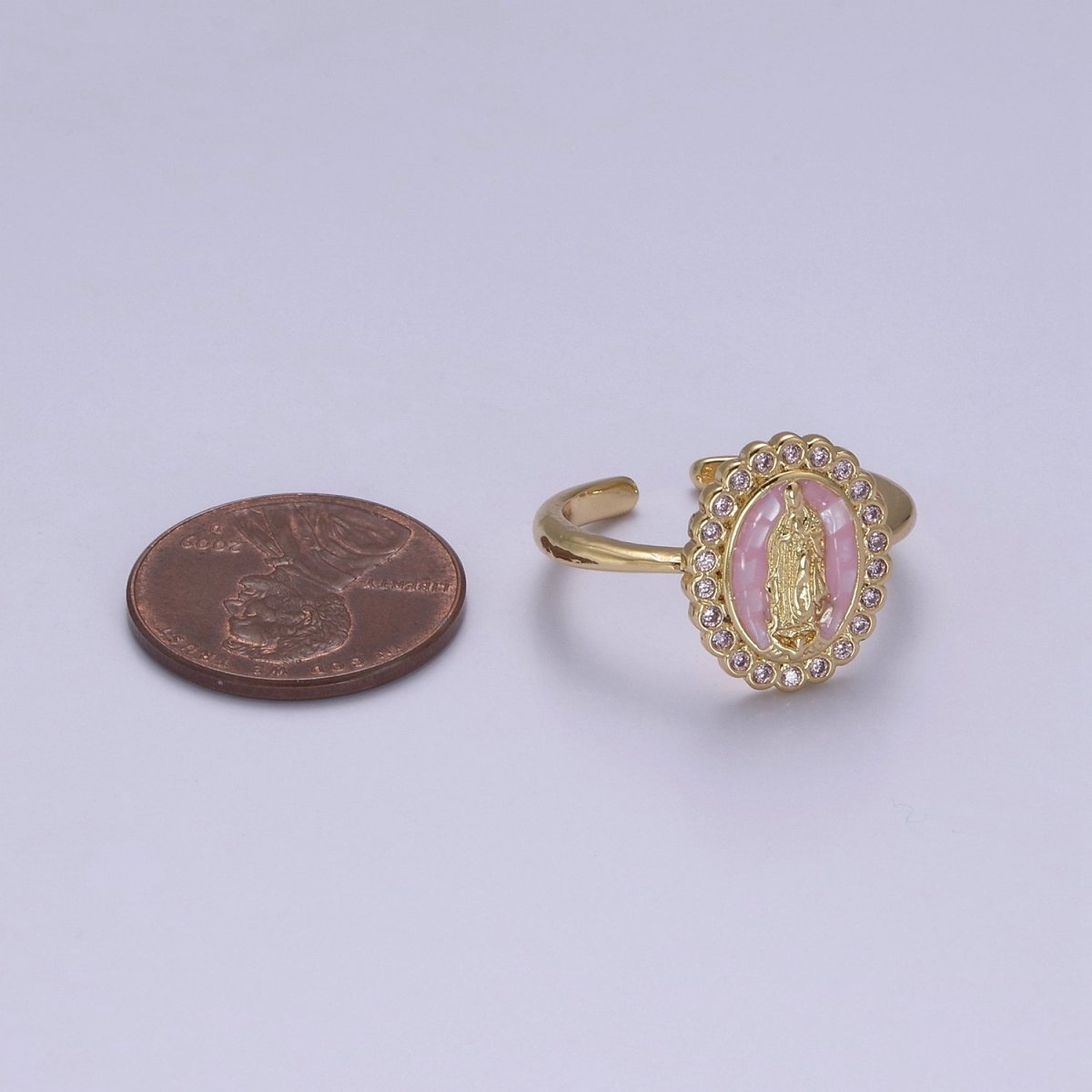 Virgin Mary Ring, 14K Gold Filled Religious Medallion Ring, Mother Mary Statement Ring, cz Lady of Guadalupe Ring S-401 to S-404