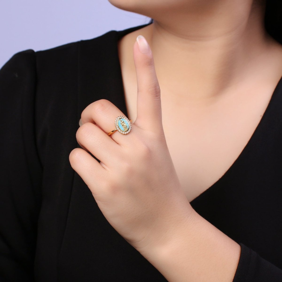 Virgin Mary Ring, 14K Gold Filled Religious Medallion Ring, Mother Mary Statement Ring, cz Lady of Guadalupe Ring S-401 to S-404