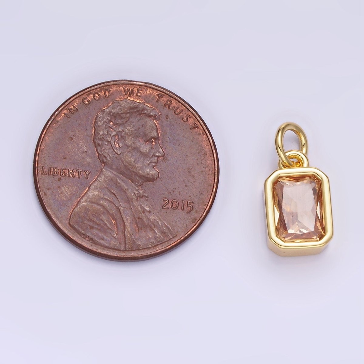 W14K Gold Filled Baguette Birthstone CZ Bezel Charm in Gold & Silver | W745 - W750