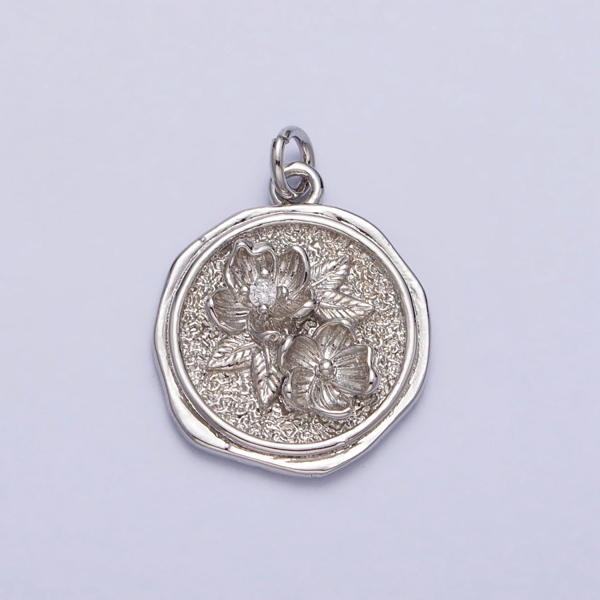 Water Lily Lotus July Birth Flower Textured Round Charm in Gold & Silver | AC282 AC283