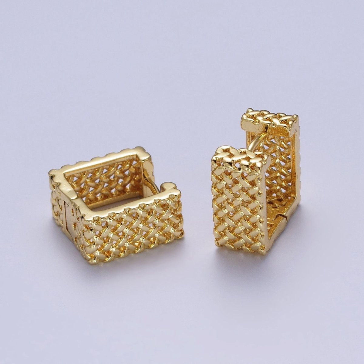 Weave Pattern Rattan Textured Geometric Boxy Huggie Earrings | AD-077 AD-078