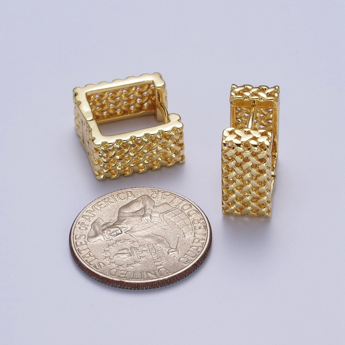 Weave Pattern Rattan Textured Geometric Boxy Huggie Earrings | AD-077 AD-078