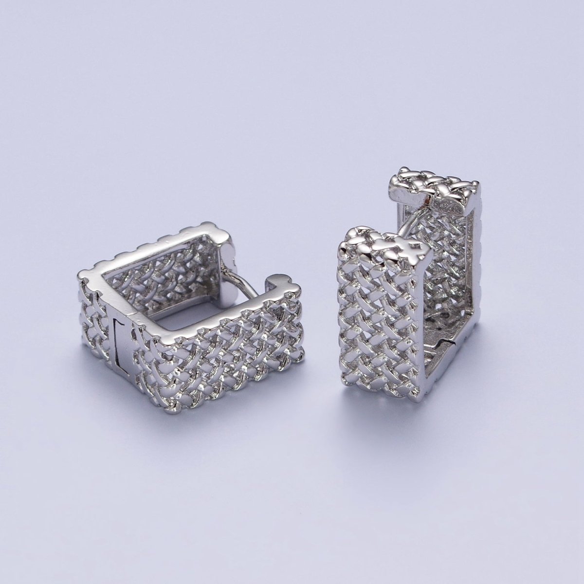 Weave Pattern Rattan Textured Geometric Boxy Huggie Earrings | AD-077 AD-078