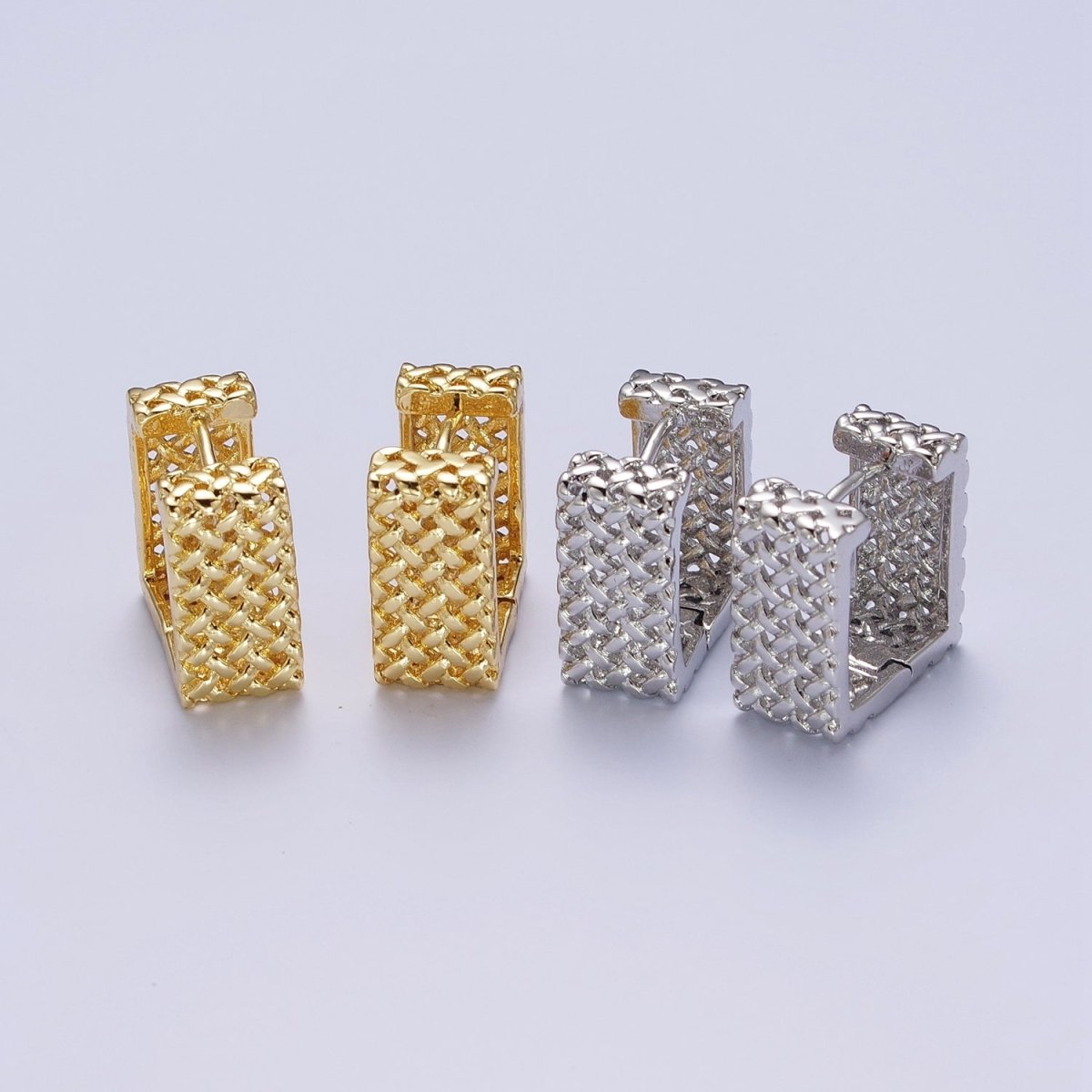 Weave Pattern Rattan Textured Geometric Boxy Huggie Earrings | AD-077 AD-078