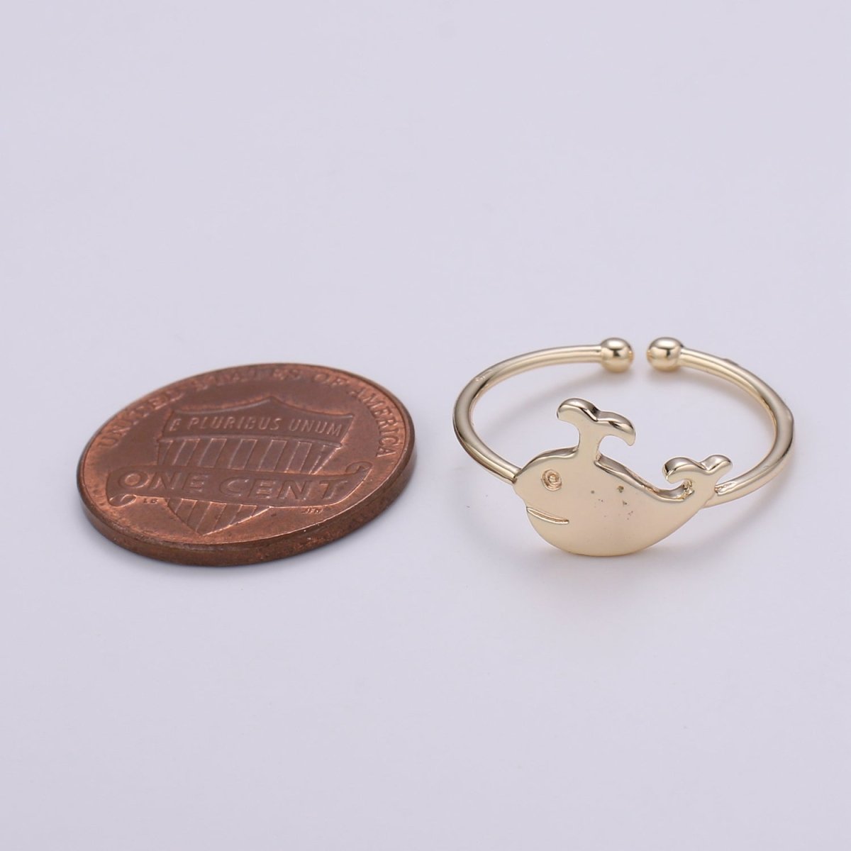 Whale 18k Gold Ring, Adjustable Gold Curb Ring, Under the sea Ocean Life Ring, The Animal R-267 - DLUXCA