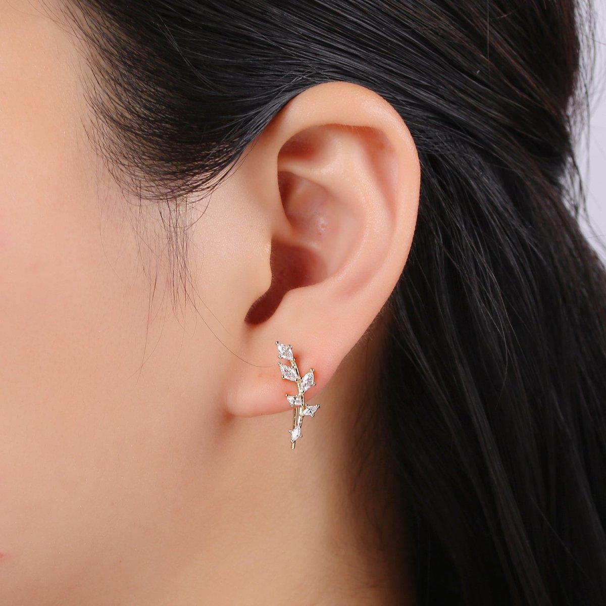 Wheat Fruit Cubic Pave Gold Drop Earring Bran Pave CZ Hook Closure Earring, Gold Micro Pave Earcuff, Earring Clips, P-010 - DLUXCA