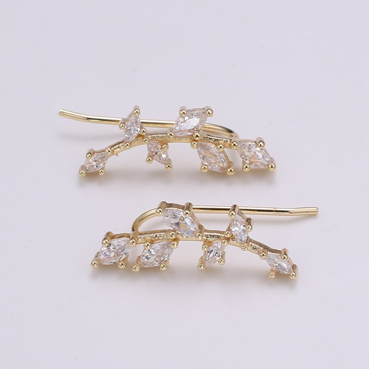 Wheat Fruit Cubic Pave Gold Drop Earring Bran Pave CZ Hook Closure Earring, Gold Micro Pave Earcuff, Earring Clips, P-010 - DLUXCA
