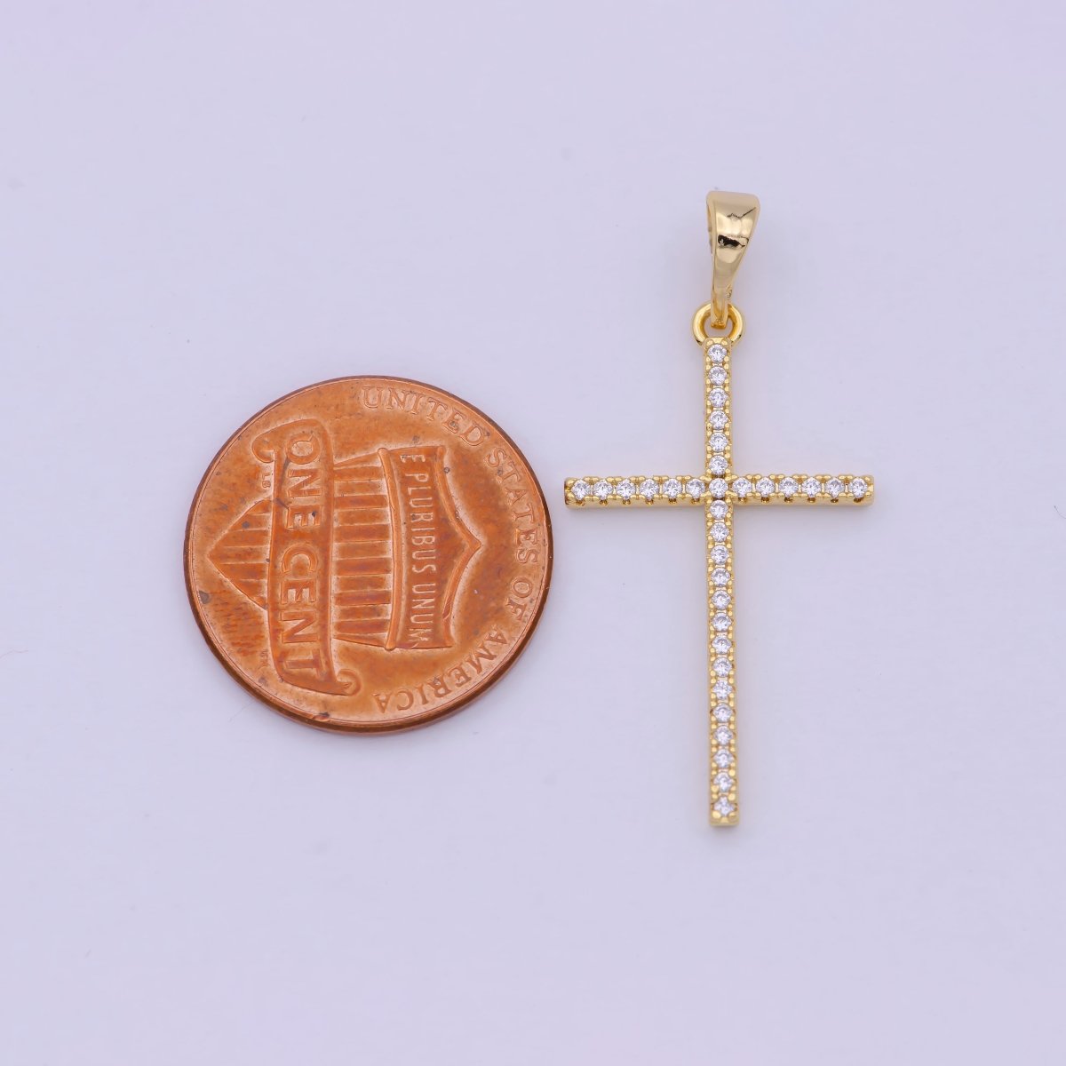 White, 14K Gold Filled Minimalist 34mm Micro Paved CZ Latin Religious Cross Pendant H-018 H-022 H-136 I-010